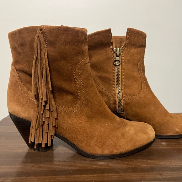 Trendy Sam Edelman Louie Brown Leather suede Fringe Ankle Bootie 9.5 - Picture 1 of 8